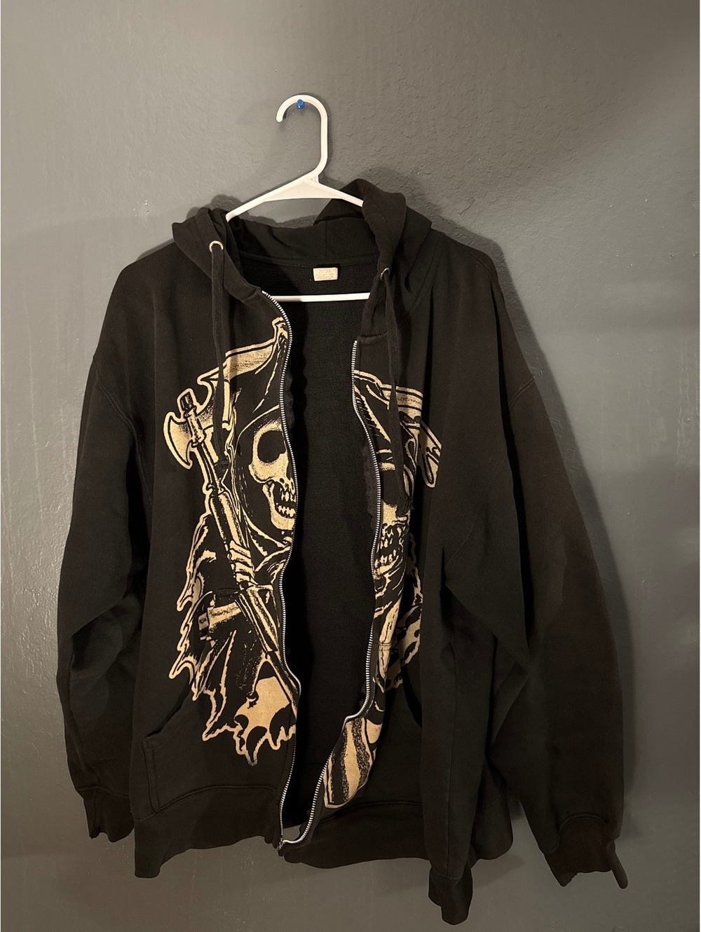 Sons of Anarchy Men's Black Full Zip Hoodie with Graphic Print, XL